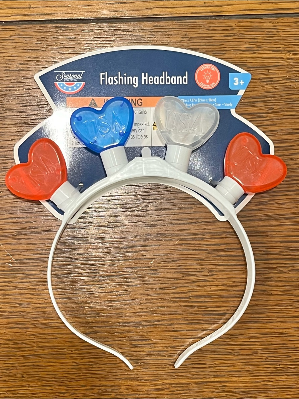 Flashing USA Heart 4th of July Headband NWT Accessory Red White Blue Multiple